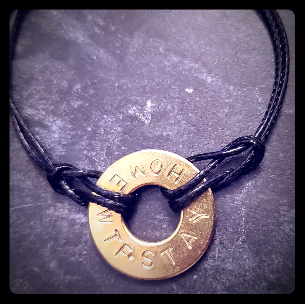SOLD - hand Stamped Bracelet "WTF STAY HOME"